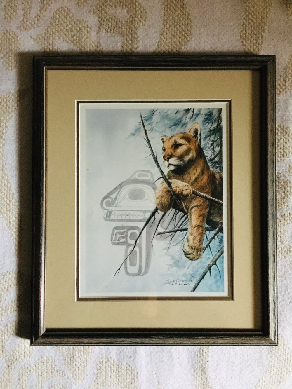 VTG Sue Coleman ‘The Cougar’ Framed Art Print MINT